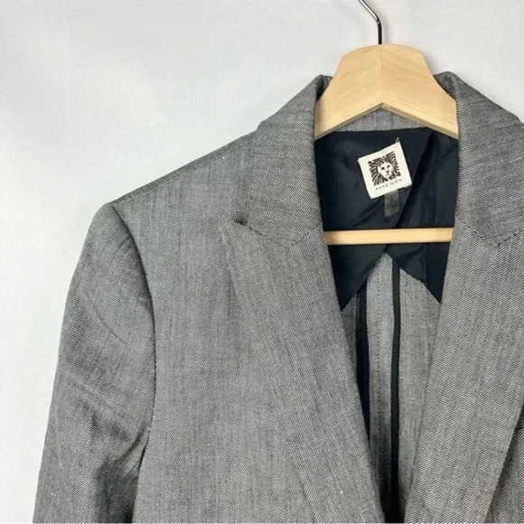 Anne Klein Howard Hawks Peak Lapel Single Button Neutral Gray Blazer 8 - Picture 4 of 4